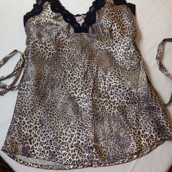 Leopard Print Satin Lacy Tie Back Cami - Picture 2 of 4